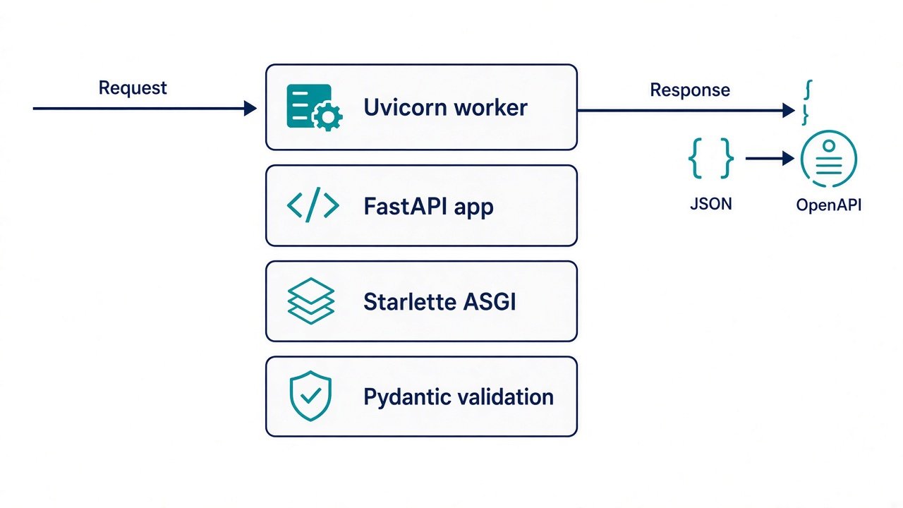 请求经过 Uvicorn、FastAPI、Starlette 与 Pydantic